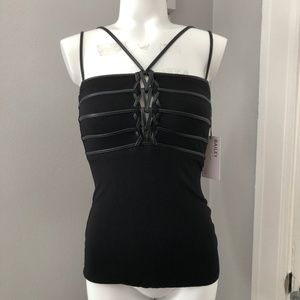 Bailey 44 Black Knit Jersey Eco Leather Strap Top